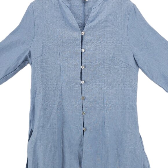 LINTICO 100% Linen Dillon Tunic Top Shirt  High Slit Powder Blue EUC Size MEDIUM - Picture 3 of 9
